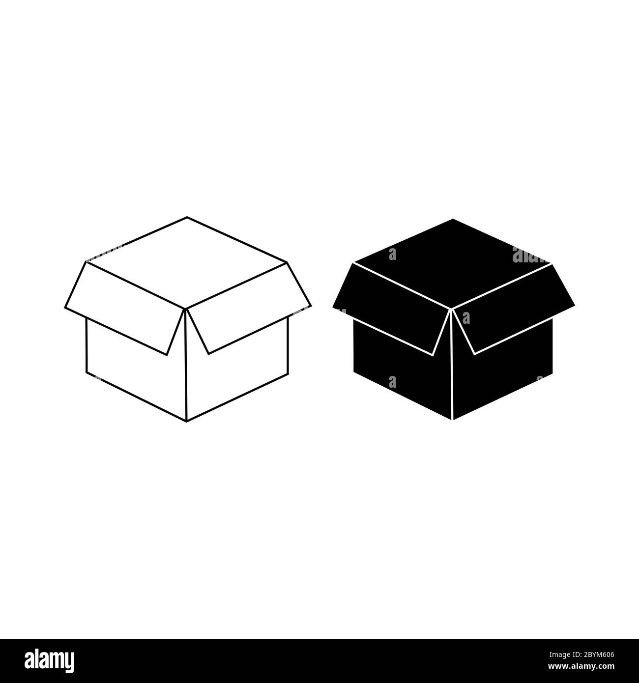 Open box icons for packaging or delivery and shipping, open package, unbox in black. Forbidden symbol simple on isolated white background. EPS 10 Stock Vector