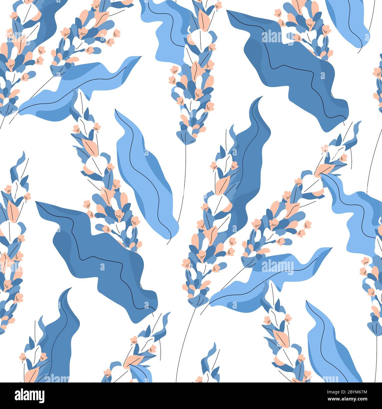 Colorful floral seamless pattern with lavender flowers on white ...