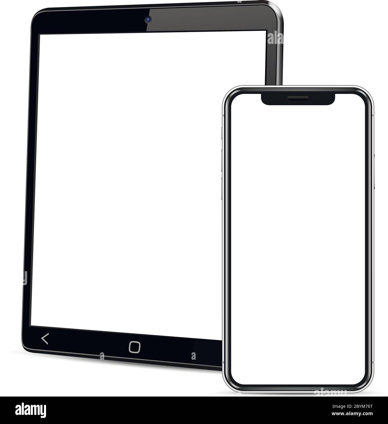 Tablet with cellphone mock up. Vector illustration. Stock Vector