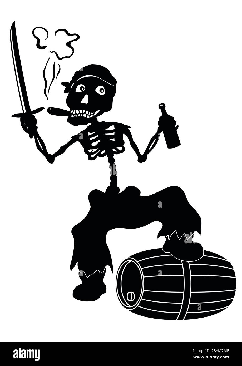 Jolly Roger skeleton, black silhouettes Stock Photo