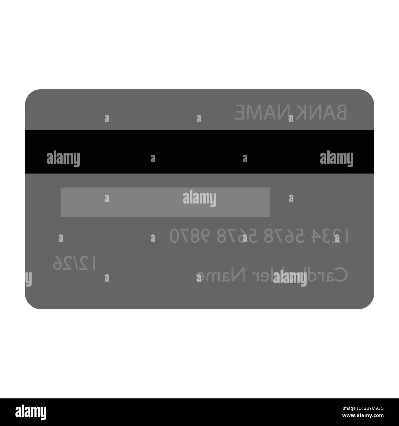 Grey bank credit debit card back view isolated on white background