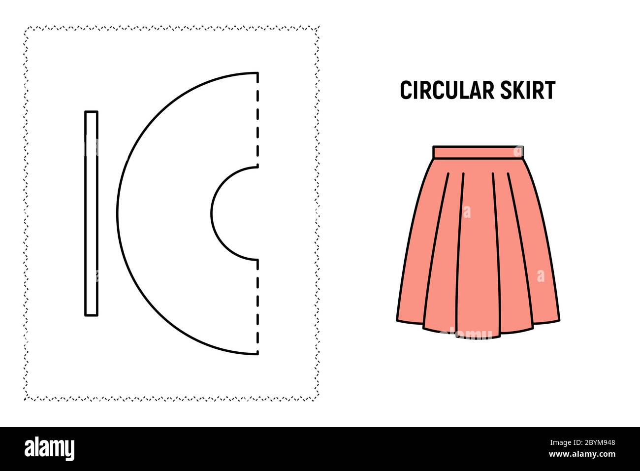 Women circular skirt pattern. Technical drawing for sewing. Vector