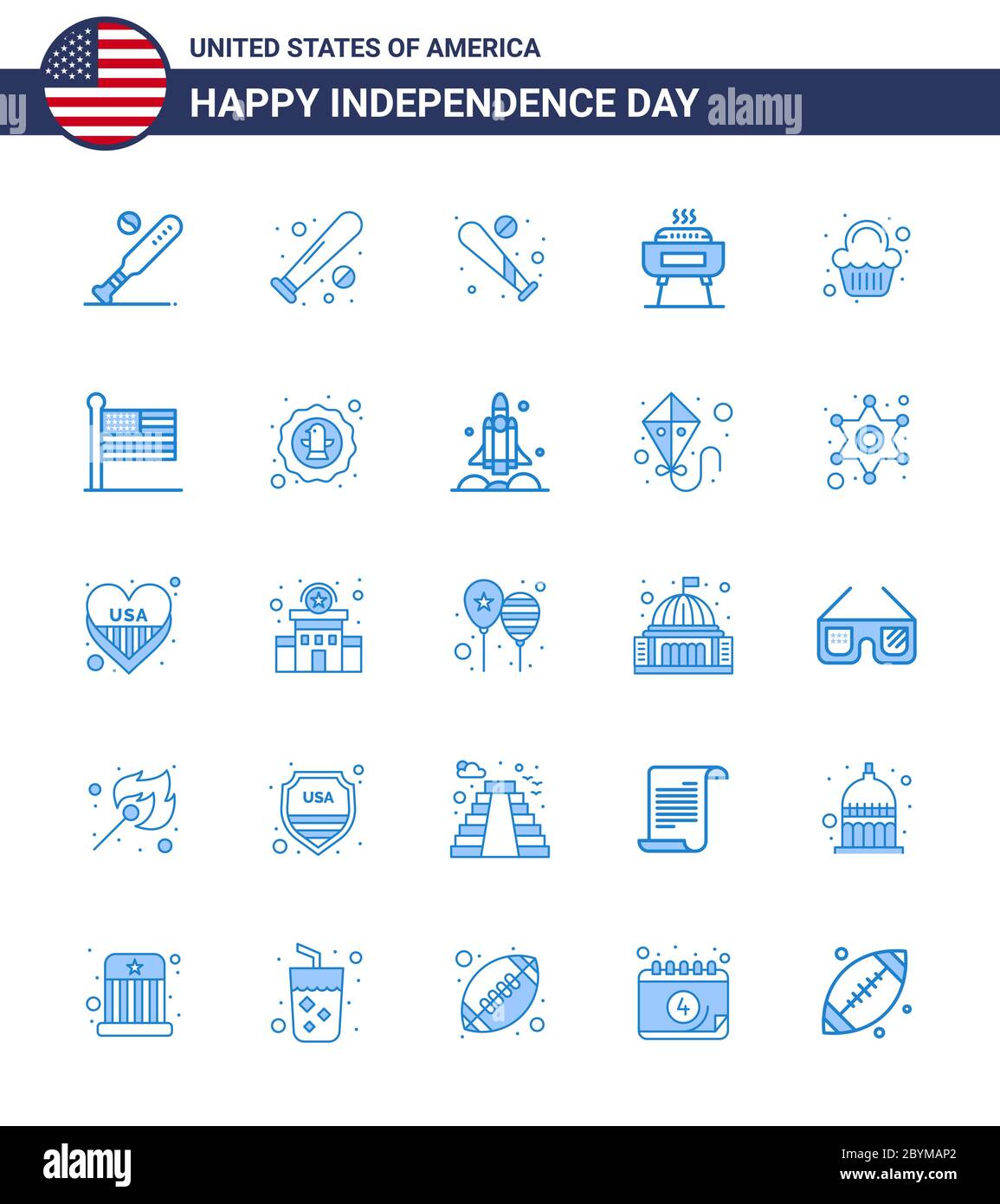 Group of 25 Blues Set for Independence day of United States of America such as american; united; holiday; states; celebration Editable USA Day Vector Stock Vector