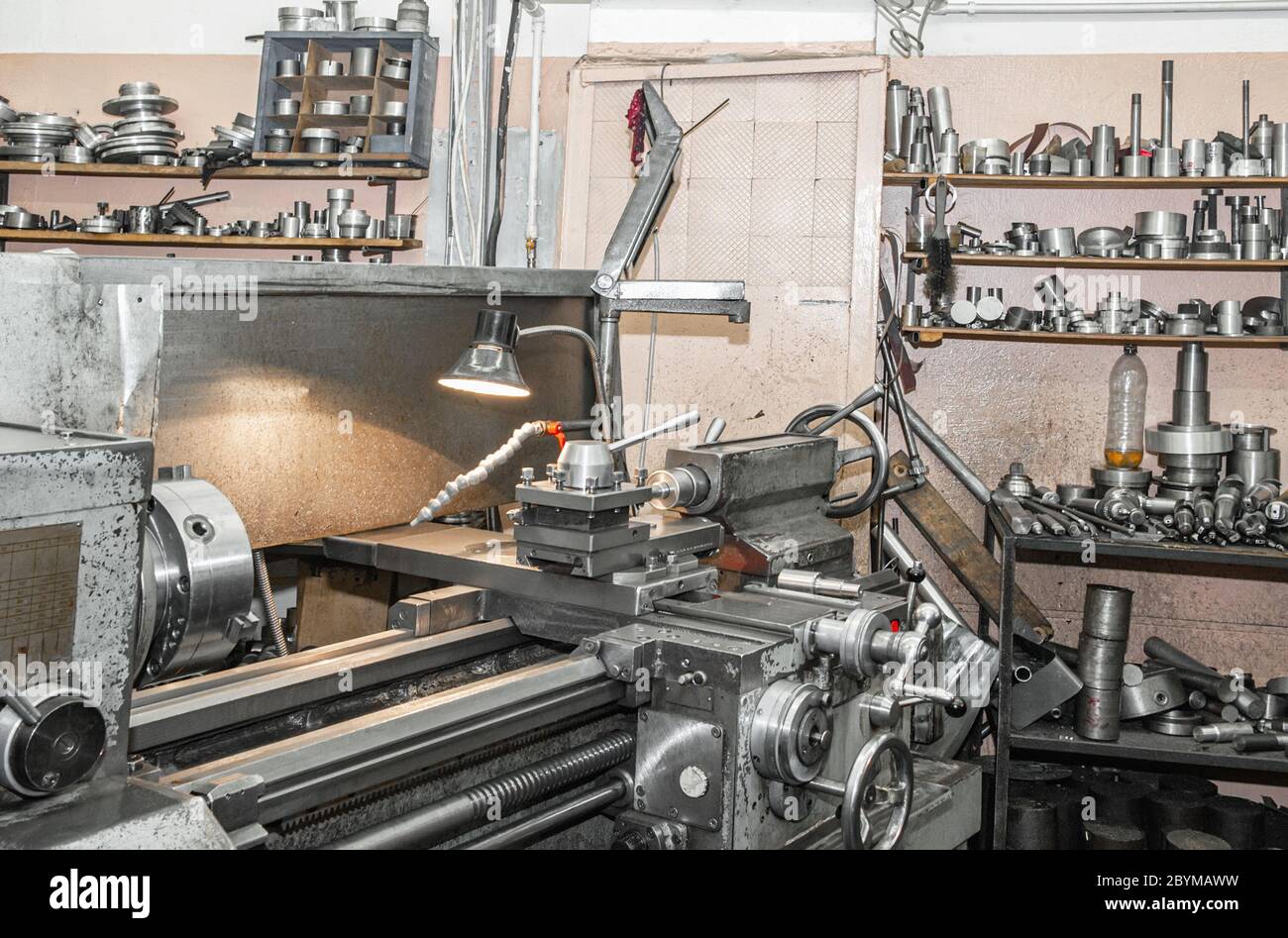 Turning production. Storage of finished metal products on racks. Using