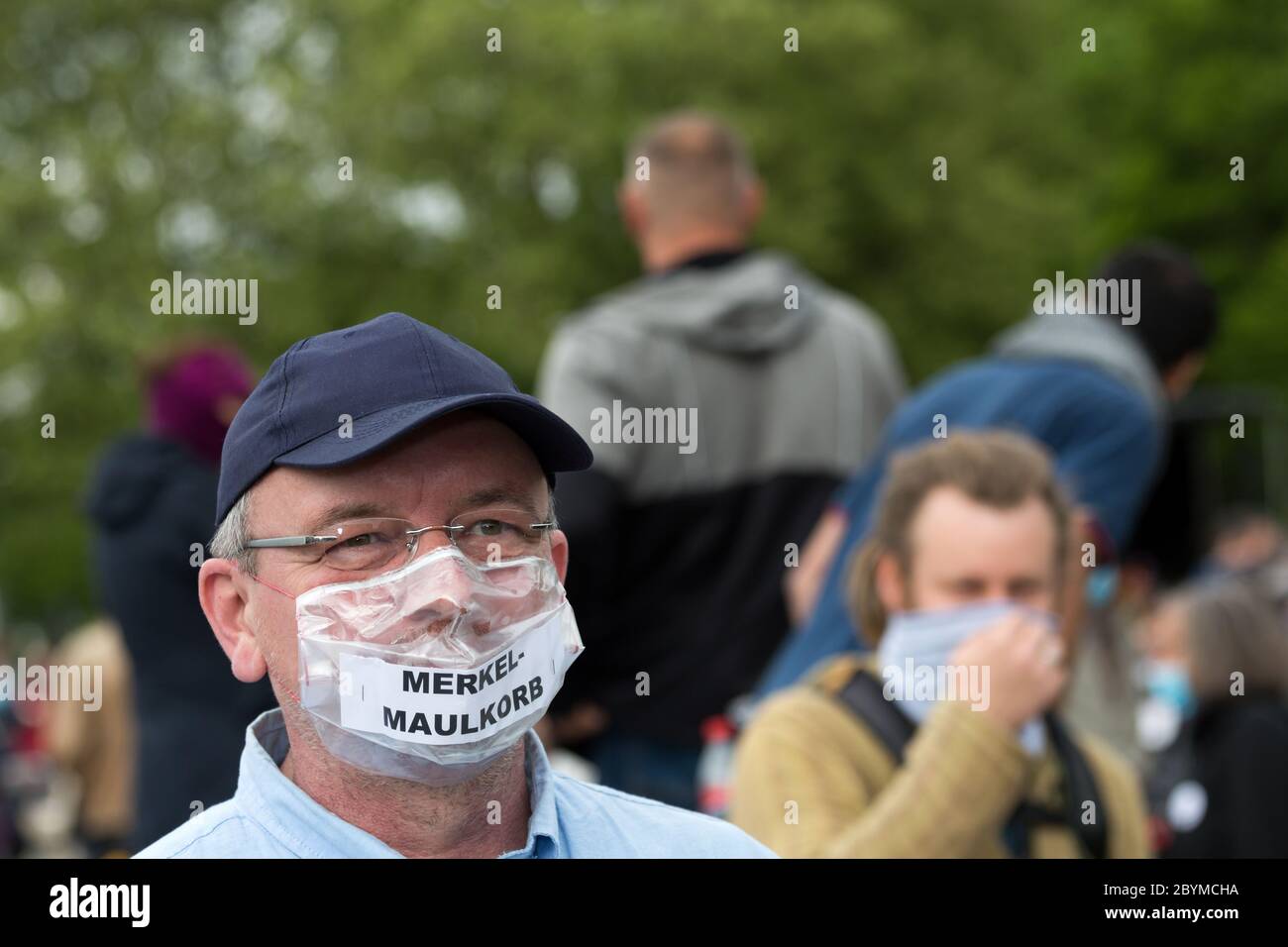 16.05.2020, Bremen, Bremen, Germany - Demonstration against corona restrictions, breathing mask as symbol for alleged censorship. 00A200516D057CAROEX. Stock Photo