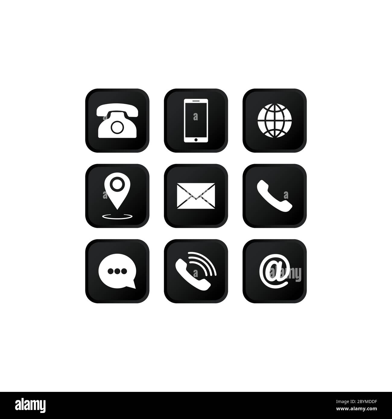Set of communication icons set. Phone, mobile phone, retro phone, location, mail and web site symbols on isolated white background for applications Stock Vector