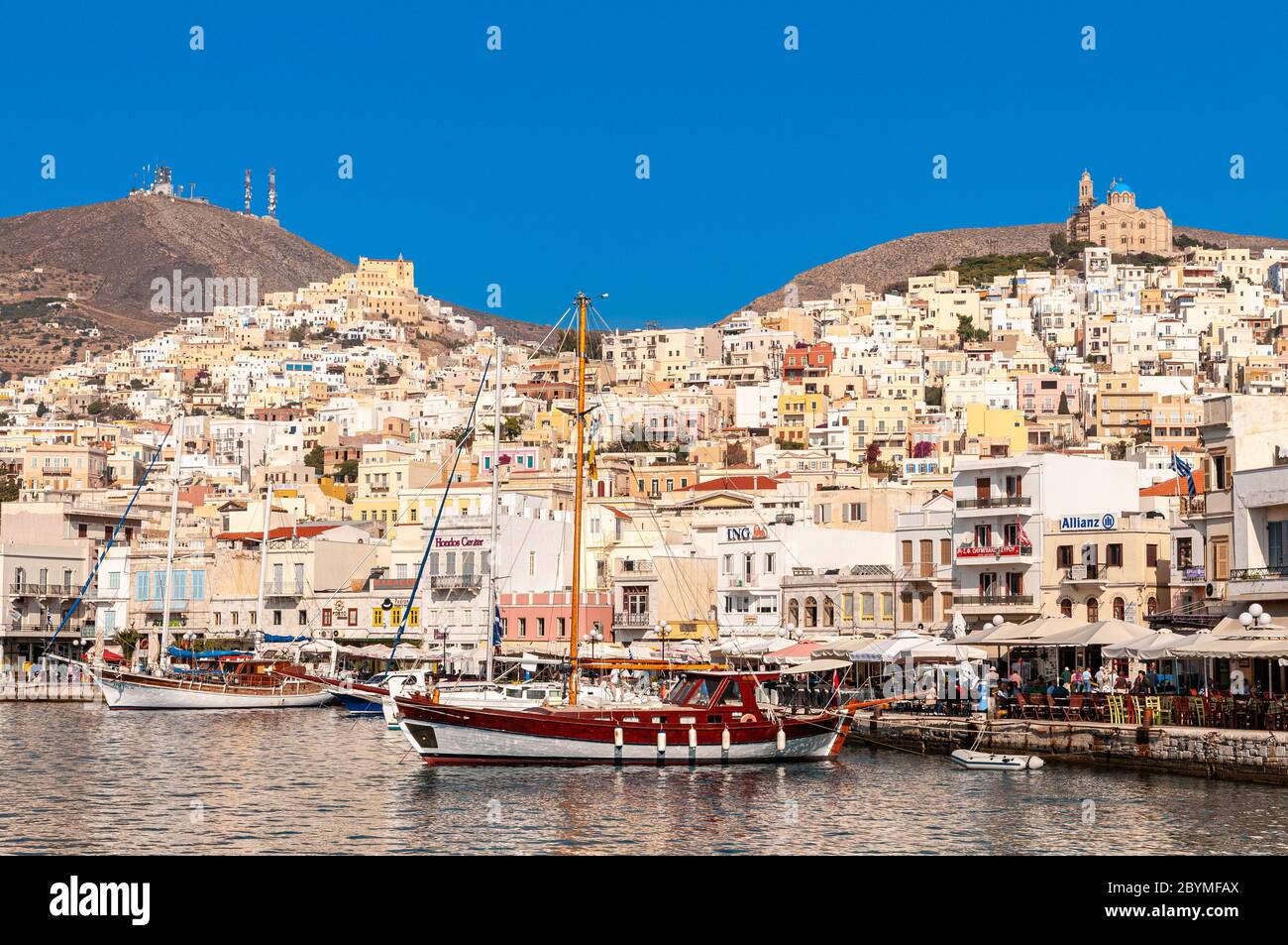 Waterfront of Ermoupoli, Syros, Greece Stock Photo