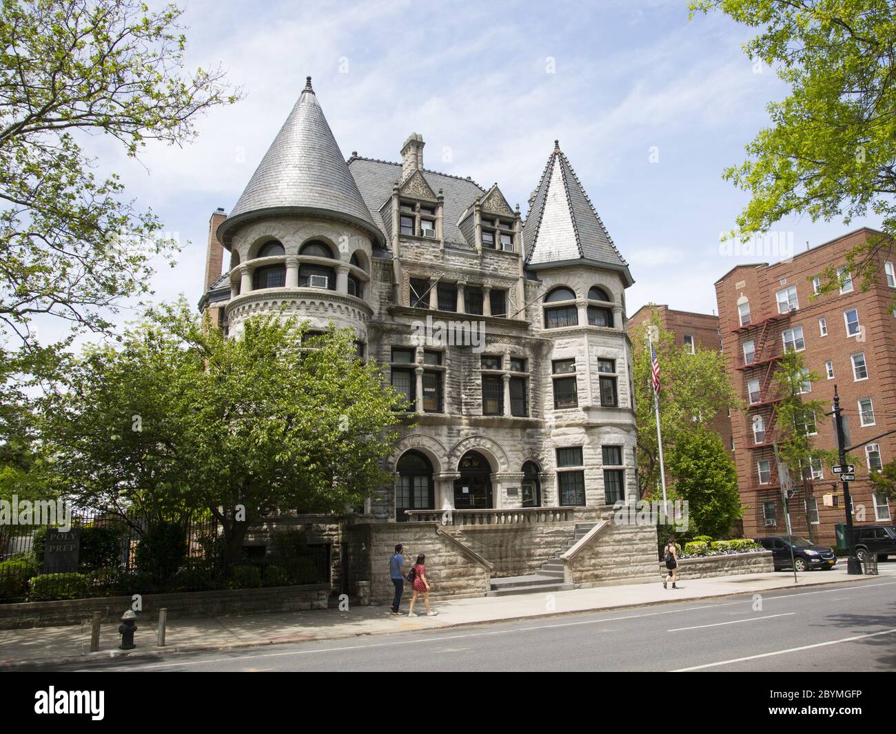 Poly Prep Country Day lower school housed in the Romanesque Hulbert Mansion, an 1890s double townhouse facing Prospect Park in the Park Slope Historic Stock Photo