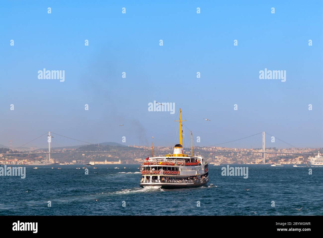 Ferry boat crossing the Bosphorus to the Asian side, Istanbul Turkey Stock Photo