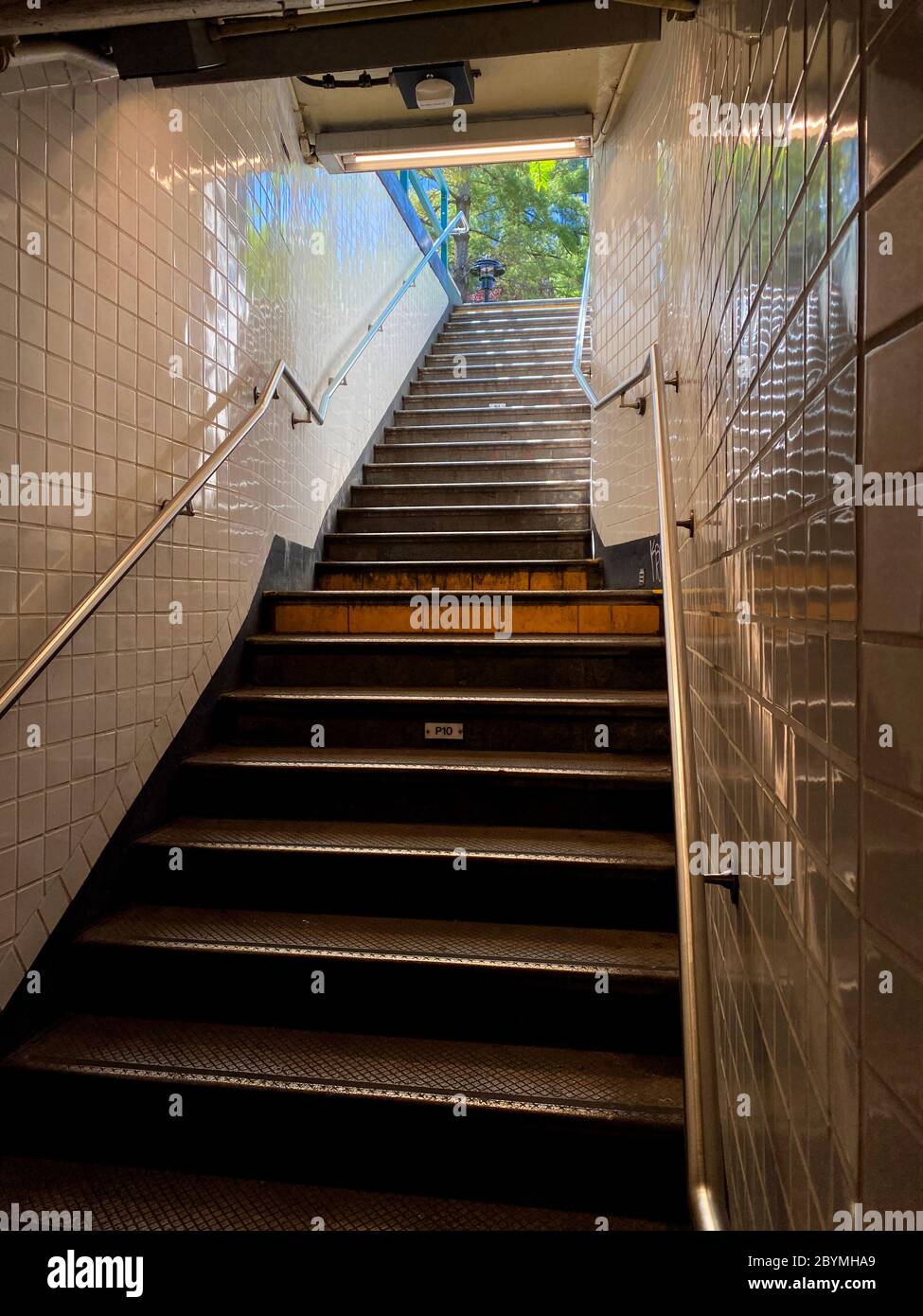 Staircase exit from a subway station in Brooklyn, New York. Stock Photo