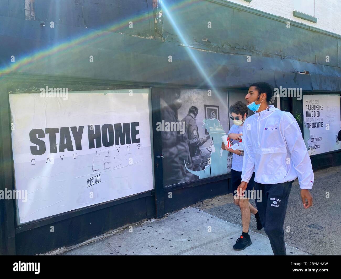 Dysturb Media installation on Flatbush Avenue in Brooklyn, New York during the Coronavirus pandemic. Stock Photo