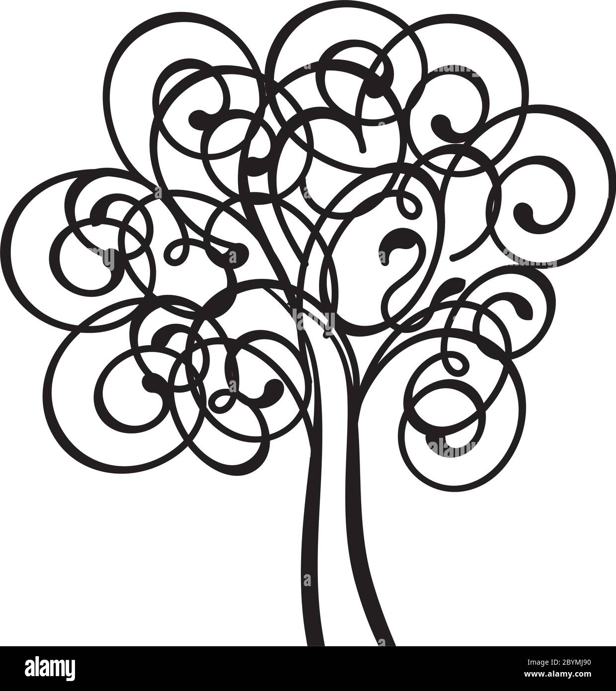 Spring decorative Tree of Life. Silhouette shape with Leaves. Vector outline Illustration. Plant in Garden. Royalty free vector object. Stock Vector