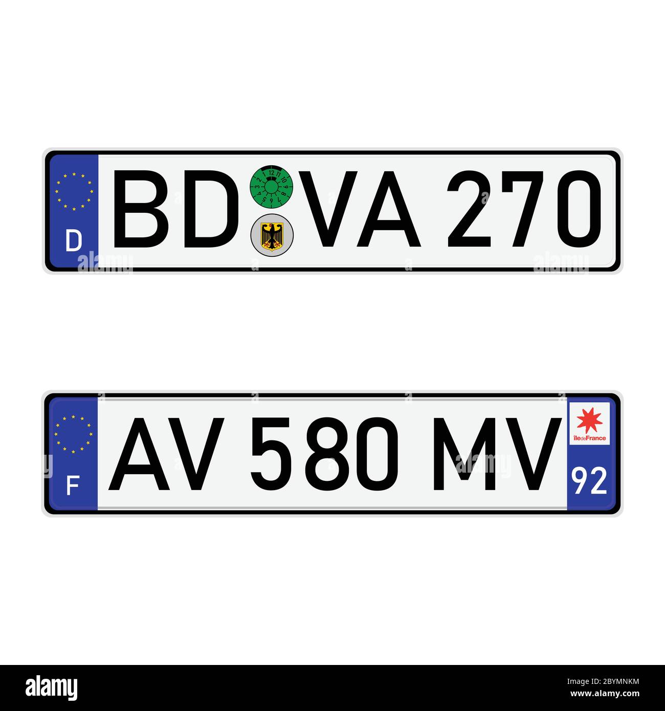 European countries car license plate registration numbers. France and  German license plate format Stock Vector Image & Art - Alamy