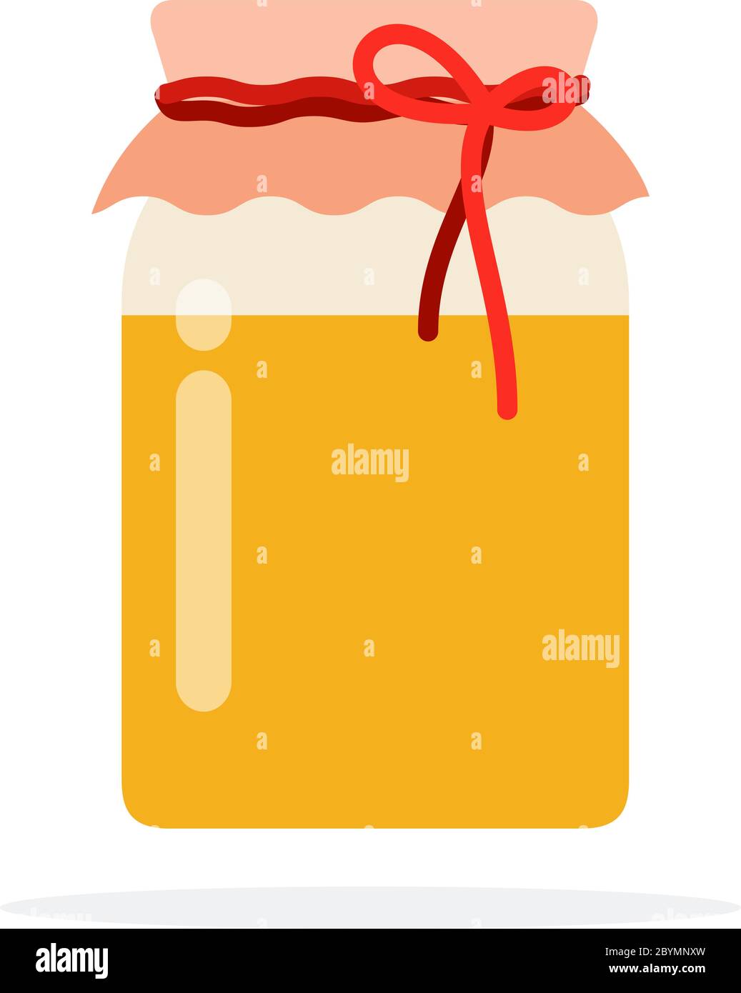 Glass honey jar with a lid made of cloth and rope flat isolated Stock