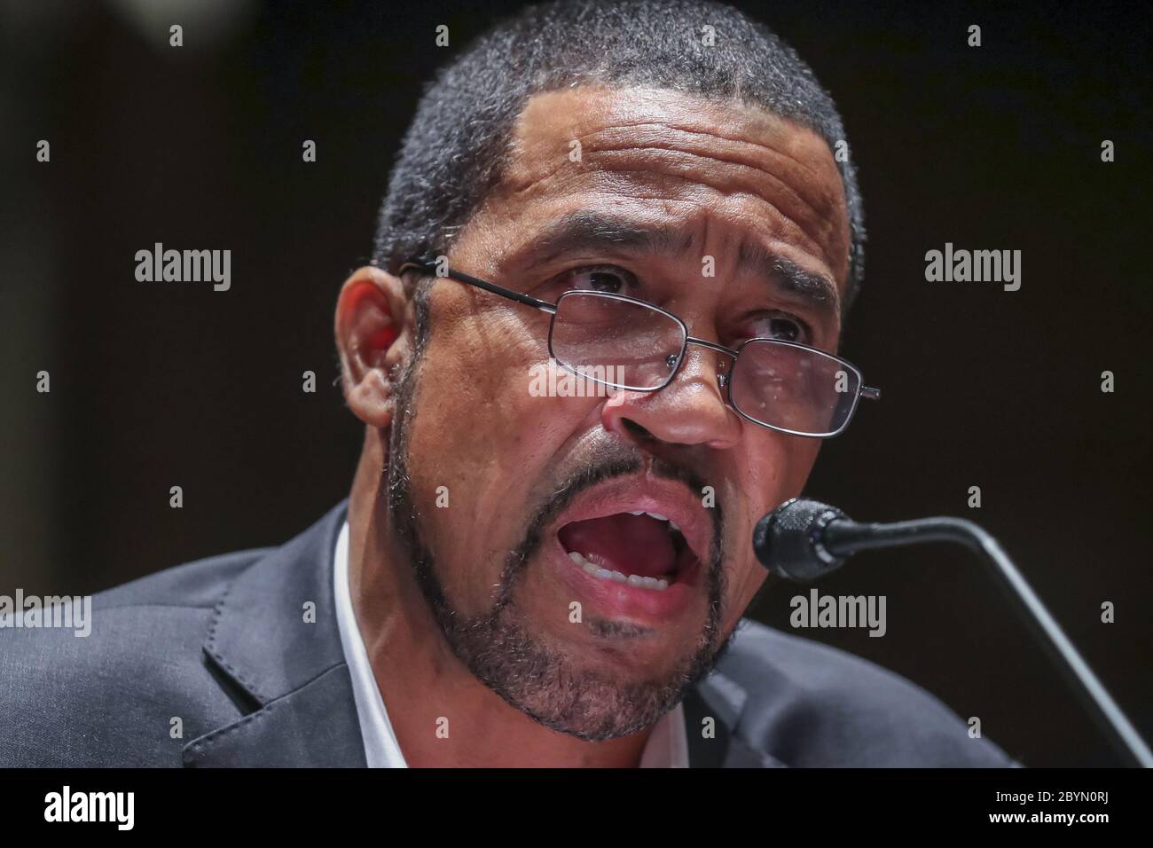 Washington, United States. 10th June, 2020. Pastor Darrell Scott speaks during a House Judiciary Committee hearing to discuss police brutality and racial profiling on Wednesday, June 10, 2020. The committee is looking into police practices and accountability in light of the death of George Floyd while in Minneapolis police custody in late May. Pool Photo by Michael Reynolds/UPI Credit: UPI/Alamy Live News Stock Photo