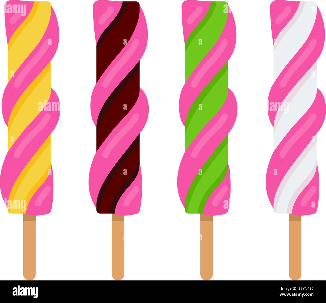 Set of fruit ice cream swirl on a stick flat isolated Stock Vector