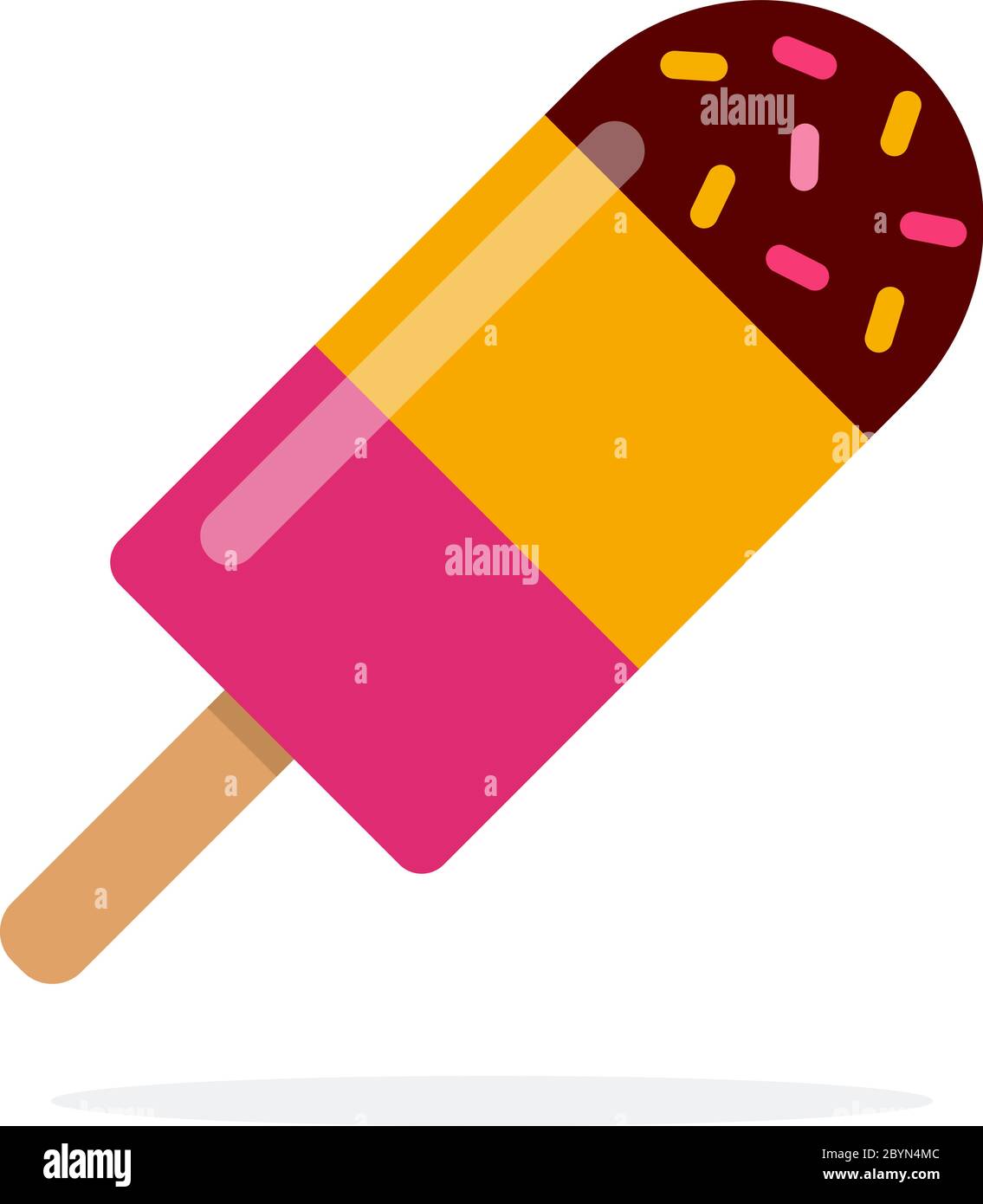 Banana berry ice cream on a stick with chocolate icing and decor flat isolated Stock Vector