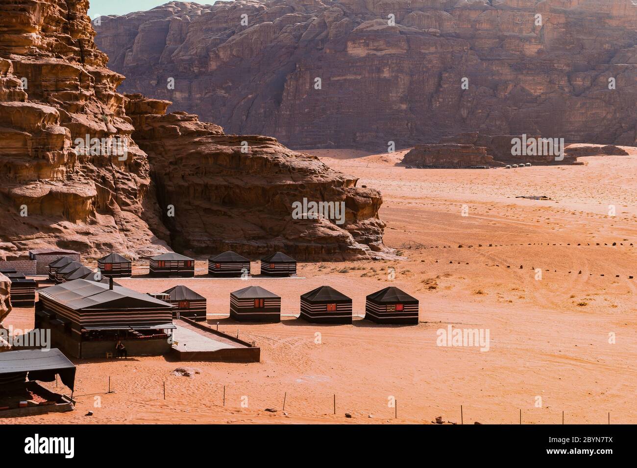 Camping along the rocks in Petra, Wadi Rum. Jordan. Amazing adventure.  Travel concept photo. UNESCO World Heritage Stock Photo - Alamy