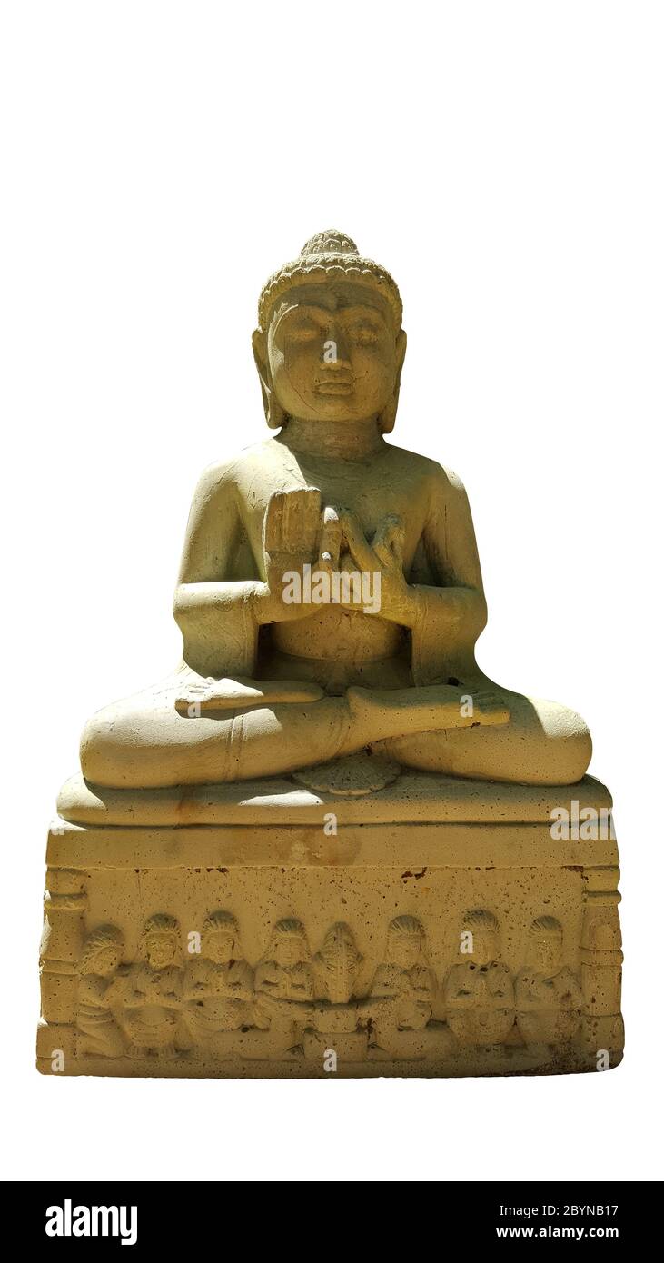 thai buddhism buddha bless statue with clipping paths isolated on white background, front view Stock Photo