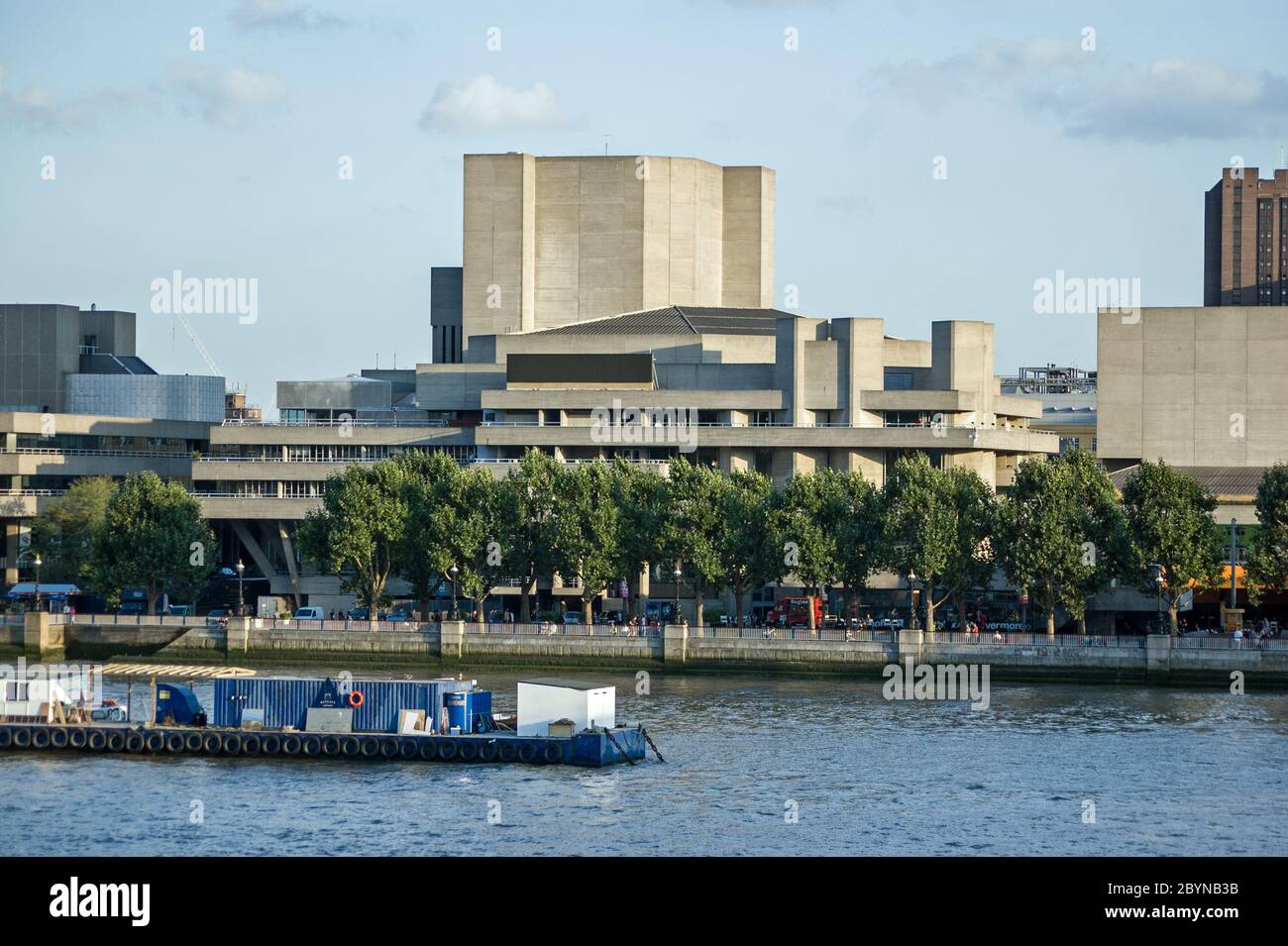 View across the River Thames at Waterloo Bridge looking towards the National Theatre on the South Bank at Lambeth, London. Stock Photo