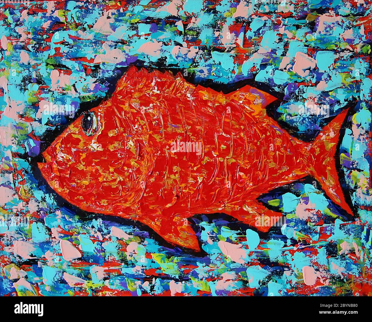 Funny red fish art painting Stock Photo - Alamy, image size:1300x1125