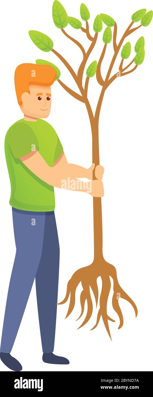 Guy planting tree icon. Cartoon of guy planting tree vector icon for