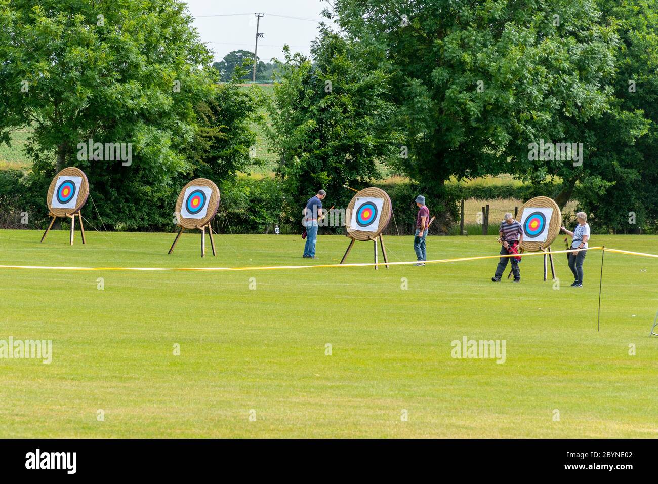 Archery is one of the sports now allowed following easing of the coronavirus covid-19 lockdown in the UK as social distancing is possible June 2020. Stock Photo