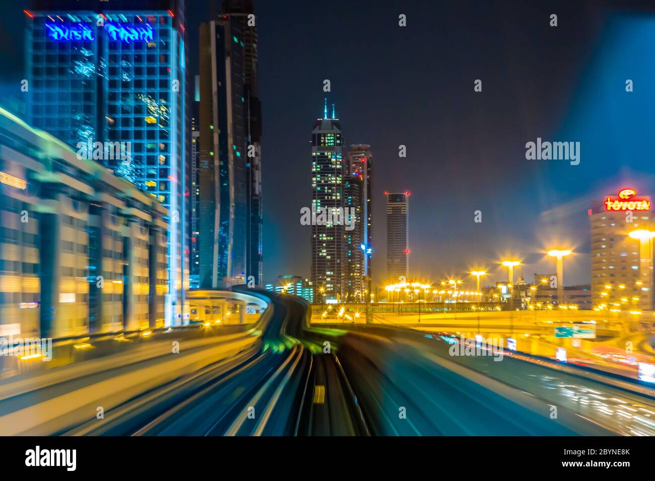 Dubai metro railway in motion blur Stock Photo