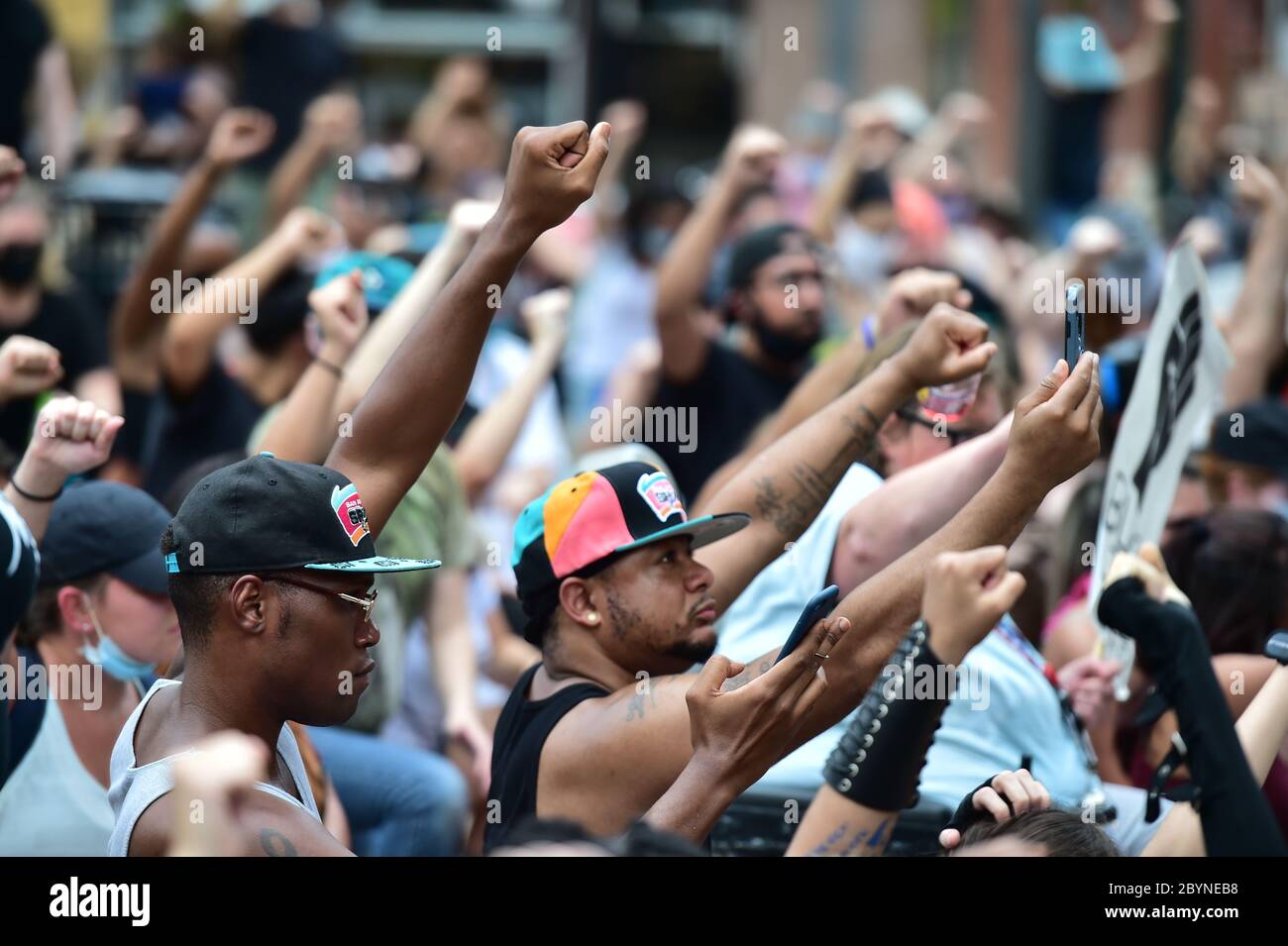 Black Lives Matter demonstrators marched through downtown San Antonio to protest the killings of Marquise Jones and Charles Roundtree by San Antonio Police.Marchers went from the city's Milam Park to the Bexar County Courthouse. The demostration was peaceful and no arrests were made. Stock Photo