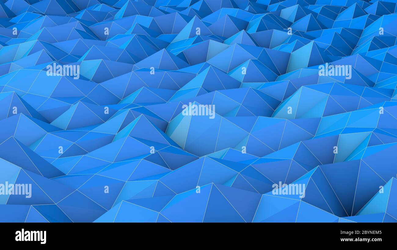 3d Illustration of a surface consisting of points and corners with white outside lines in the color blue Stock Photo