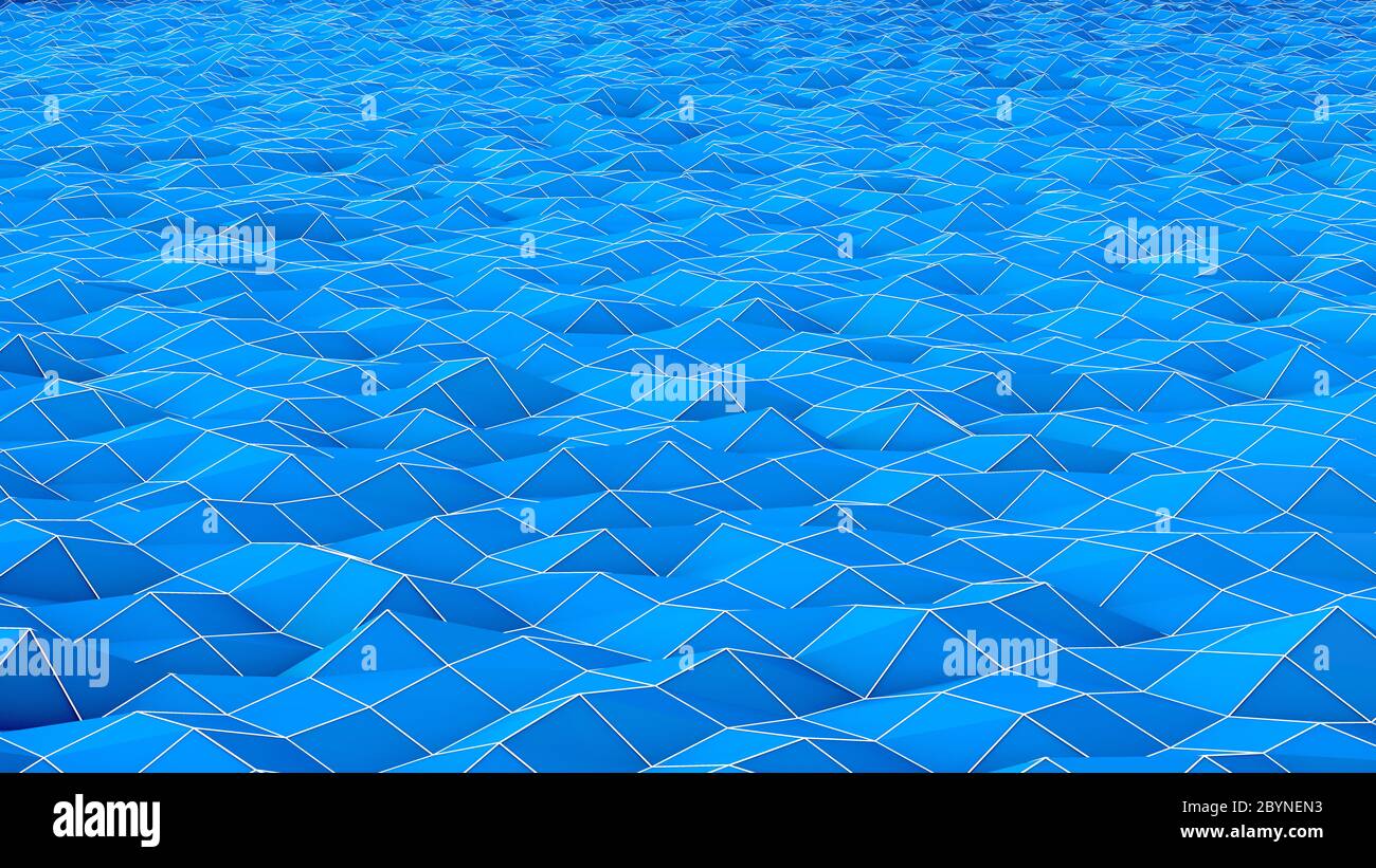 3d Illustration of a surface consisting of points and corners with white outside lines in the color blue Stock Photo