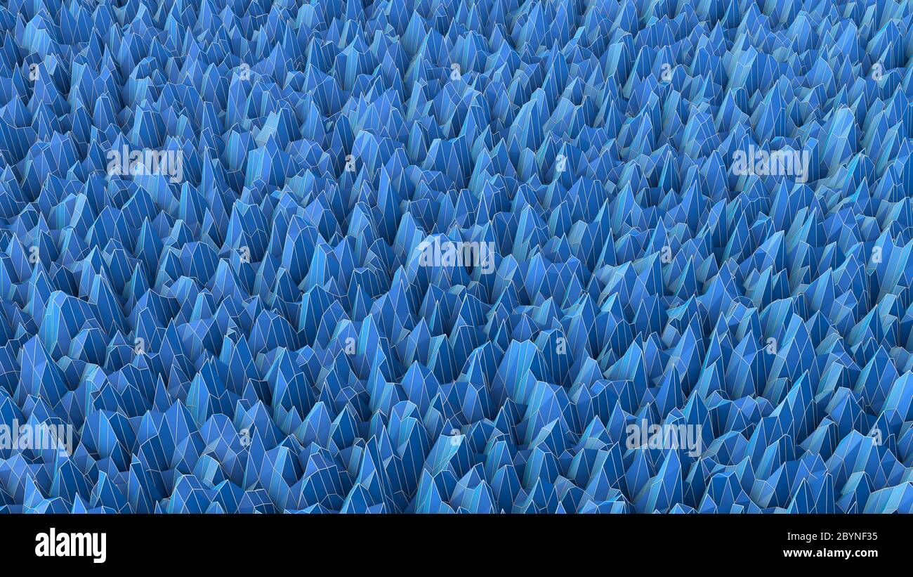 3d Illustration of a surface consisting of points and corners with white outside lines in the color blue Stock Photo