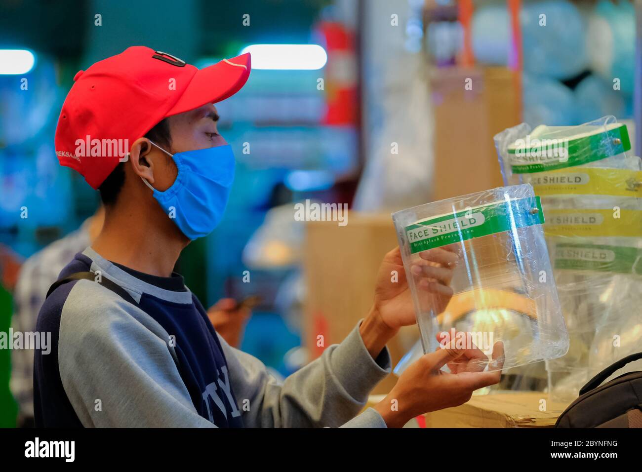 Jakarta Indonesia 10th June 2020 A Buyer Are Seen Choosing Face Shields At Pramuka Market In Jakarta Indonesia June 10 2020 Face Shield Sales Increase Ahead Of The Implementation Of The New