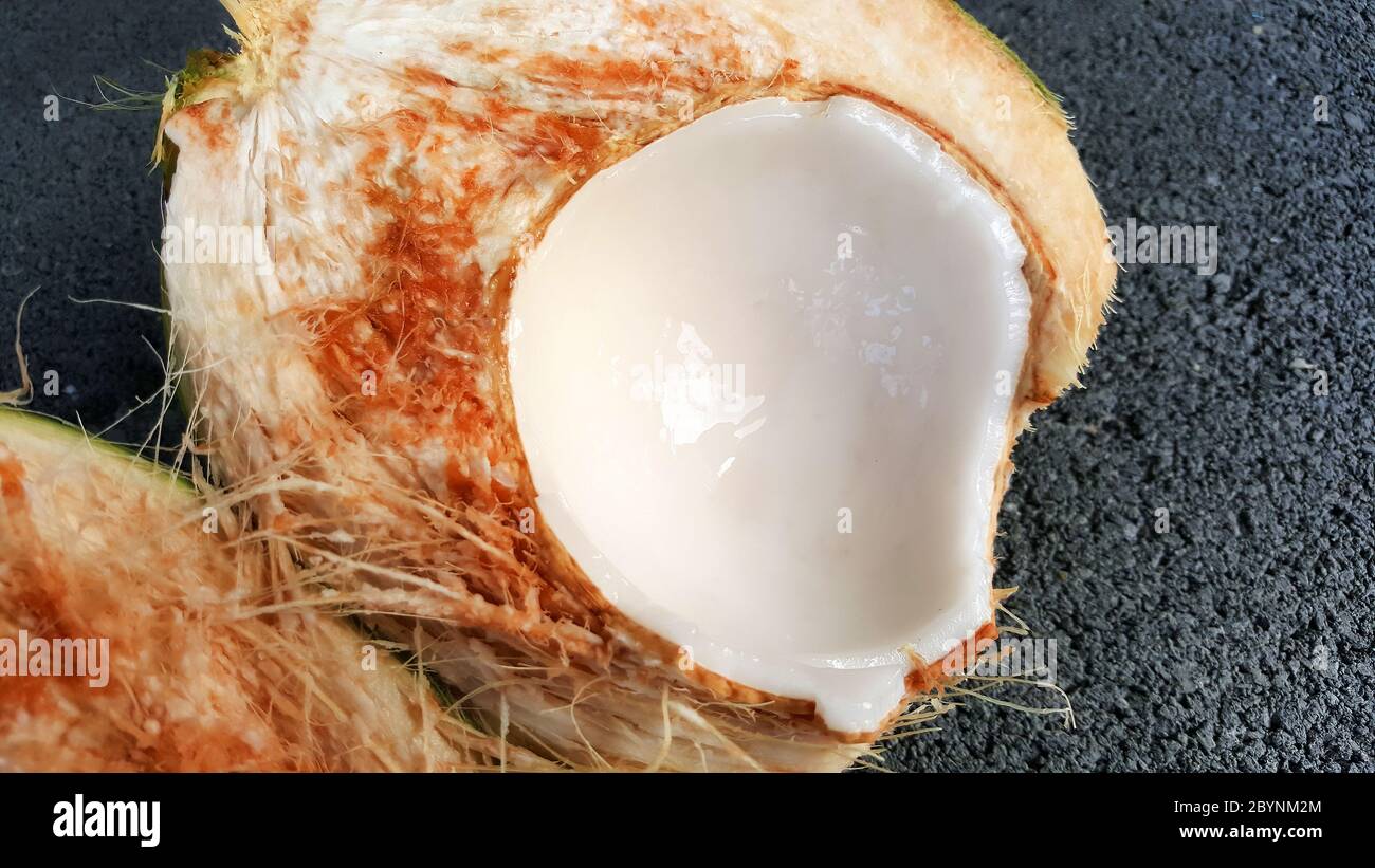 young green coconuts with nutrient, health benefits, dietary fiber and high electrolytes Stock