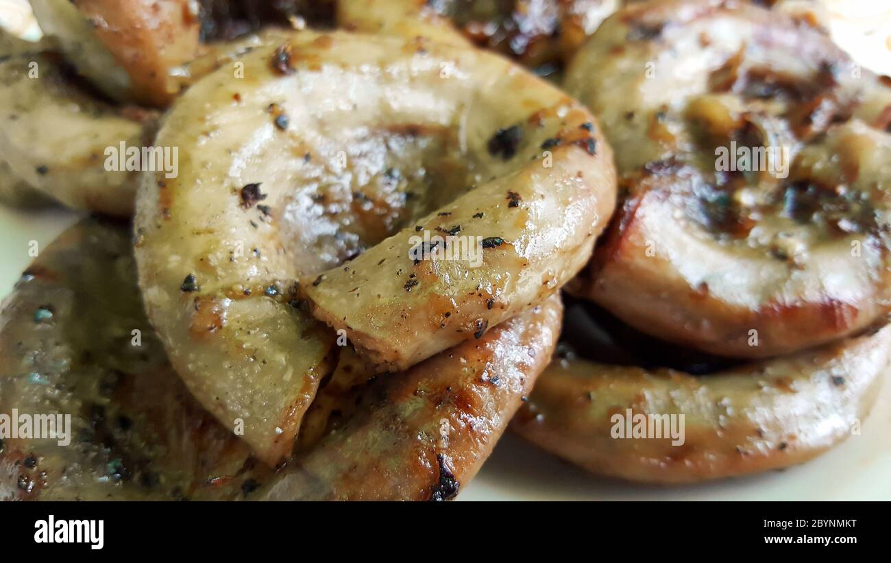 closeup grilled pork gut with garlic and black pepper Stock Photo Alamy