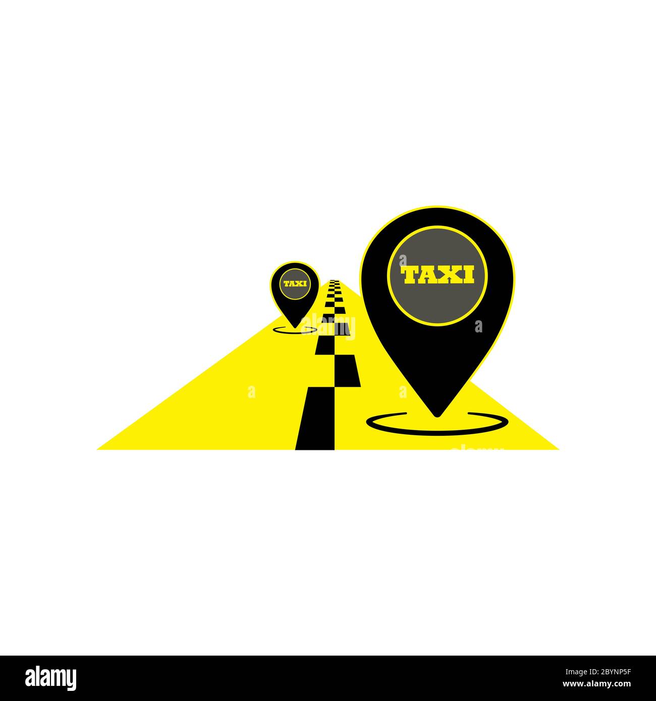 Geolocation, taxi location with road. Map pin with taxi checks icon on isolated white background. EPS 10 vector. Stock Vector