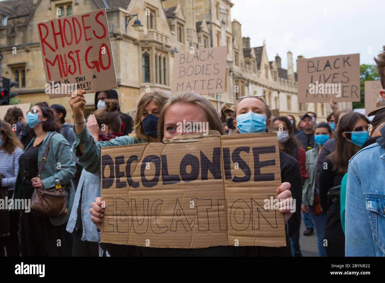 Black Lives Matter Protest, Cecil Rhodes Statue, Oriol College, Oxford Stock Photo