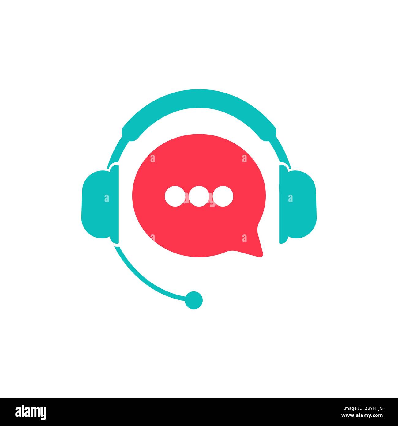 Tech support. Customer support service icon flat or call center or gear with headphones on an isolated white background. EPS 10 vector Stock Vector