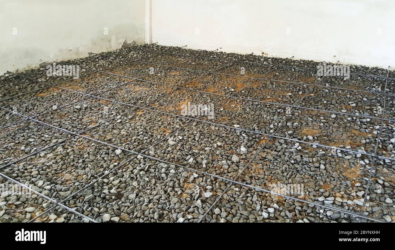 crushed stone sand reinforced steel bar, pour cement Stock Photo - Alamy