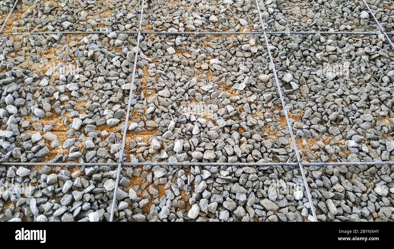 crushed stone sand reinforced steel bar, pour cement Stock Photo - Alamy