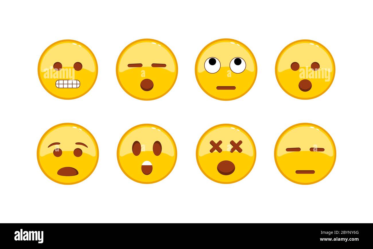 Confounded, sad, thinking emoticon icon set. Smiley, emoticons. Facial expression on isolated white background. EPS 10 vector Stock Vector