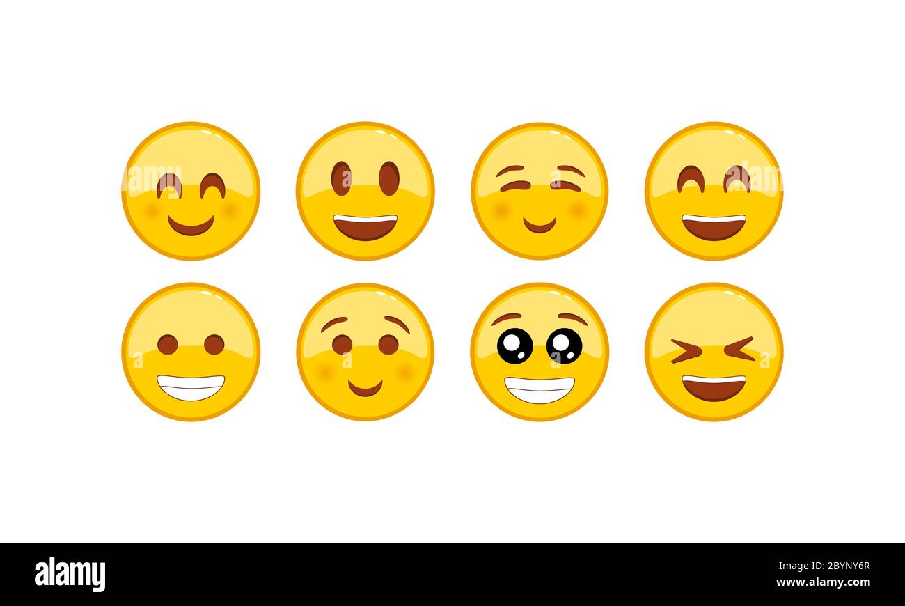 Funny, kind emoticons icon set. Smiley. Facial expression on isolated white background. EPS 10 vector Stock Vector