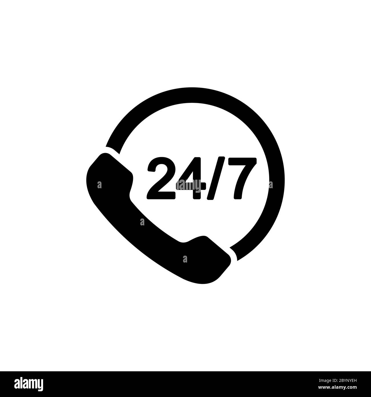 Call center support 24 7 vector icon in black on isolated white background. EPS 10 vector. Stock Vector