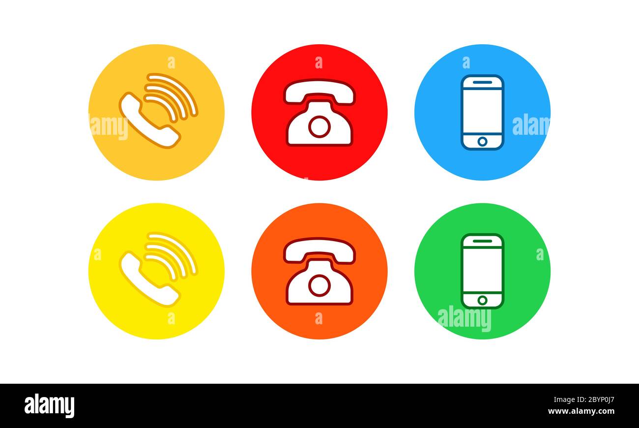 Telephone, smartohone icon set flat on isolated white background. EPS 10 vector Stock Vector