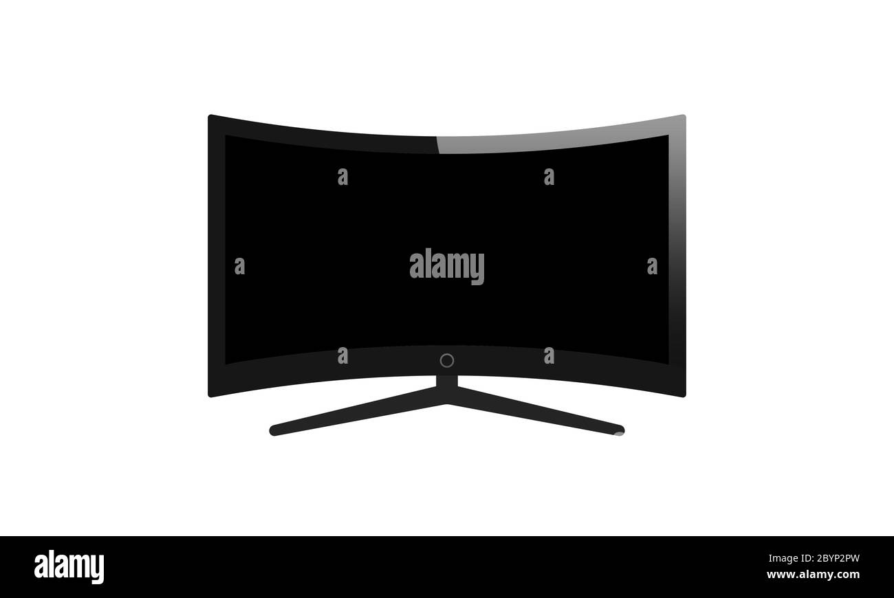4k curved screen smart tv in modern ultra hd resolution on isolated white background. EPS 10 vector. Stock Vector