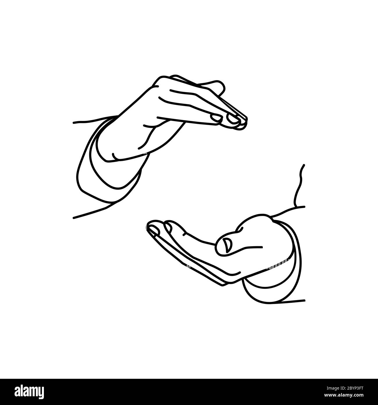 Protection and supporting hand icon line on an isolated white ...