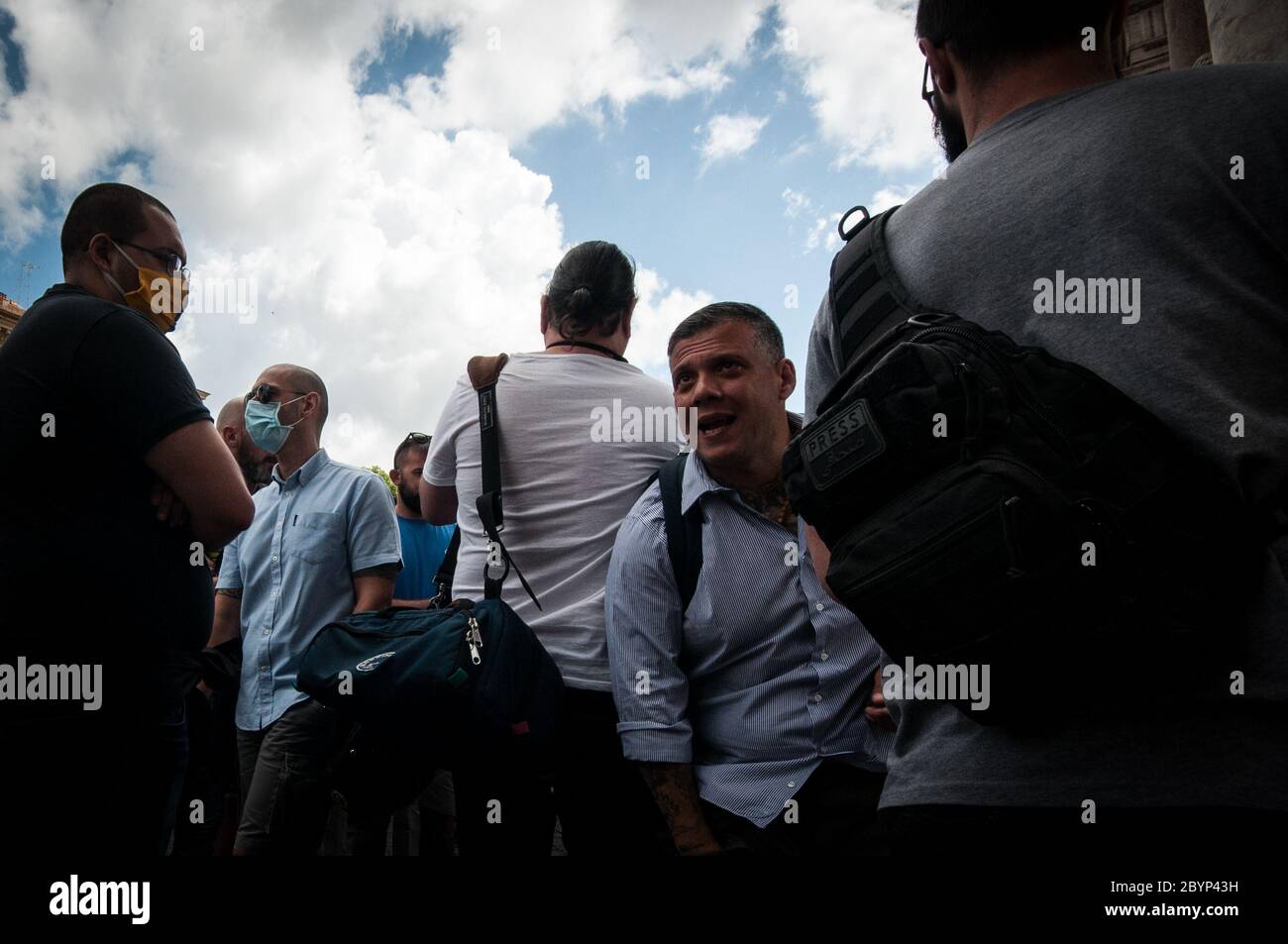 Rome, Italy. 10th June, 2020. Participants of the movement March On Rome (Marcia su Roma) protests against the Italian government over economic problems the country is facing due to the coronavirus pandemic as phase three of the lockdown exit plan continues in Rome. The whole country is returning to normality after more than two months of a nationwide lockdown meant to curb the spread of Covid-19. (Photo by Andrea Ronchini/Pacific Press) Credit: Pacific Press Agency/Alamy Live News Stock Photo