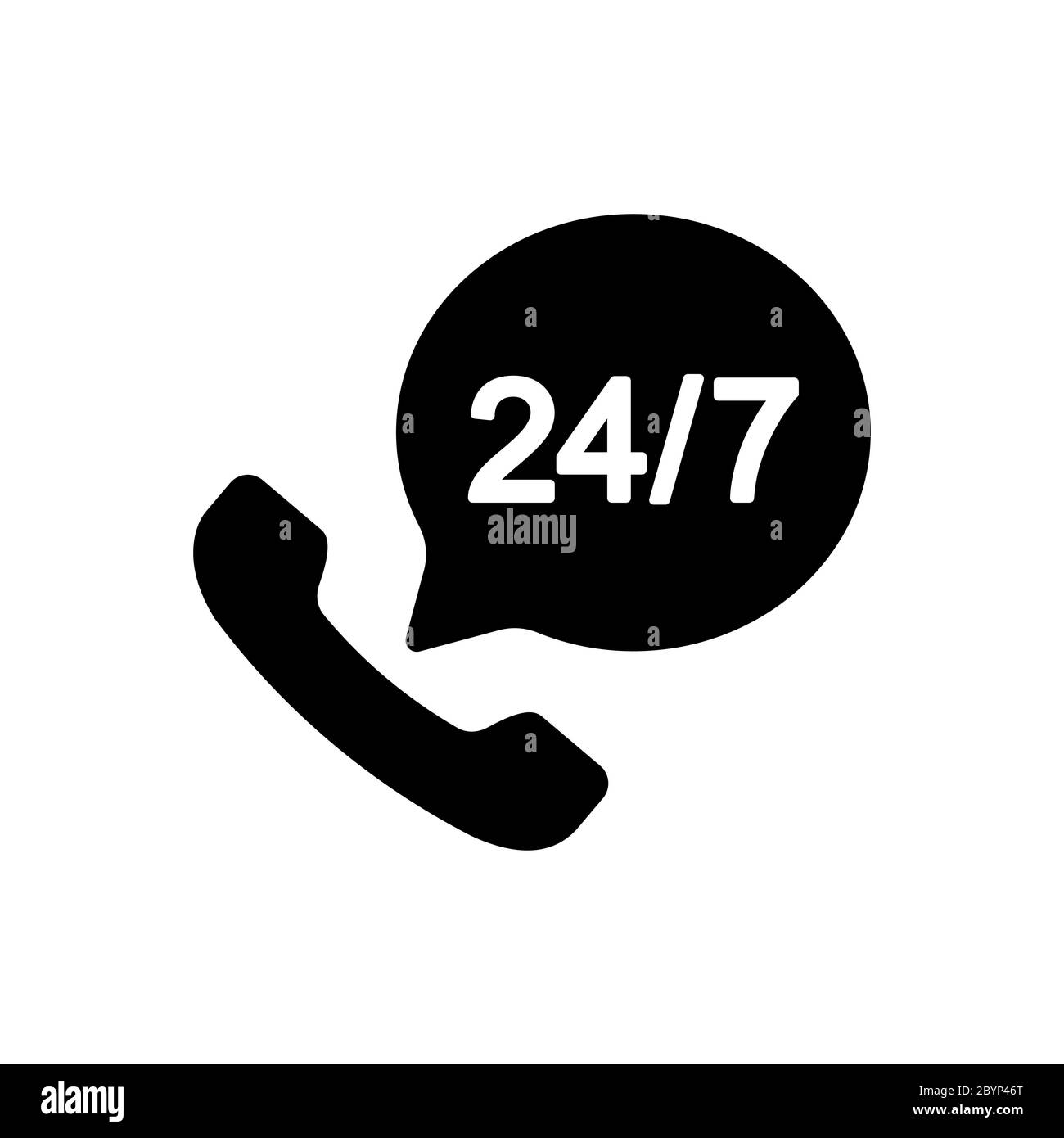 Call center support 24 7 vector icon in black on isolated white background. EPS 10 vector. Stock Vector