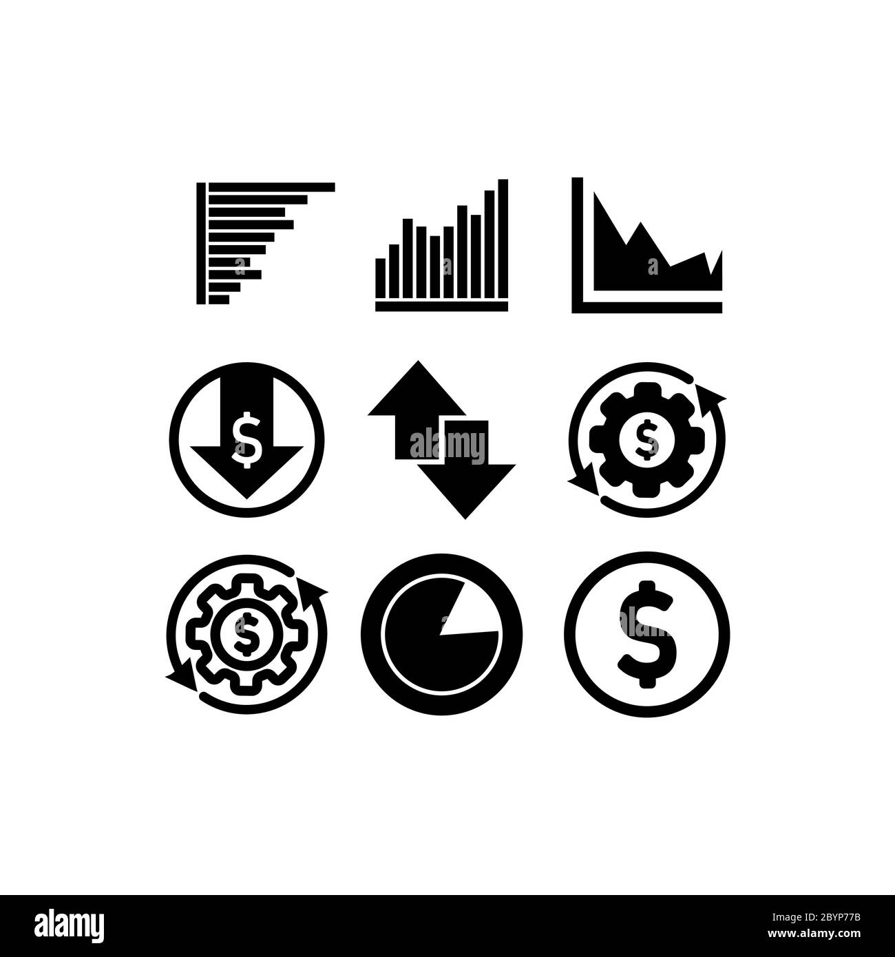 Business Infographic. Money, dollar bill icon. Set of charts and graphs. Statistics, pictogram, data set on isolated white background. EPS 10 vector. Stock Vector