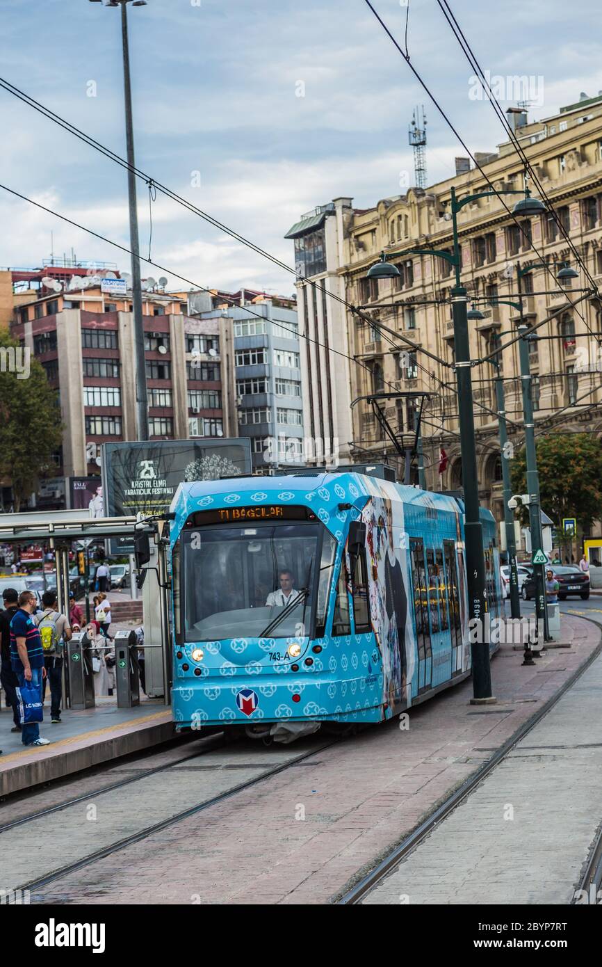modern tram on a brdige in Istanbul Stock Photo